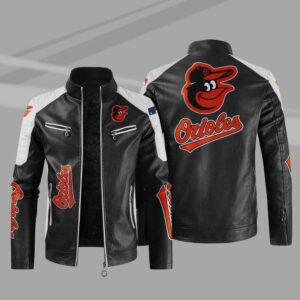 Black White Baltimore Orioles Block Leather Jacket