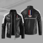 Black White Camaro Block Leather Jacket