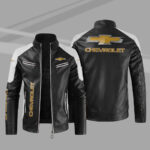 Black White Chevrolet Block Leather Jacket