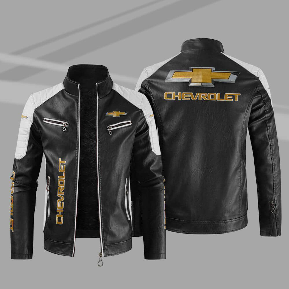 Black White Chevrolet Block Leather Jacket (1) Black White Chevrolet Block Leather Jacket