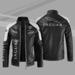 Black White Jaguar Block Leather Jacket