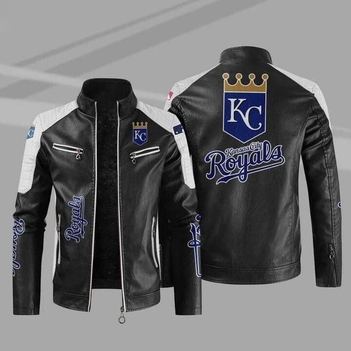 Black White Kansas City Royals Block Leather Jacket (1) Black White Kansas City Royals Block Leather Jacket