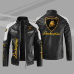 Black White Lamborghini Block Leather Jacket