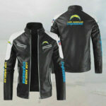 Black White Los Angeles Chargers Block Leather Jacket