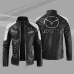 Black White Mazda Block Leather Jacket