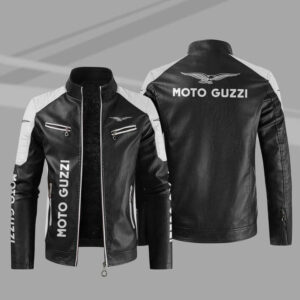 Black White Moto Guzzi Block Leather Jacket
