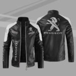 Black White Peugeot Block Leather Jacket