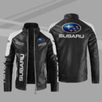 Black White Subaru Block Leather Jacket