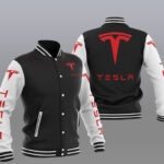 Black White Tesla Car Baseball Varsity Jacket
