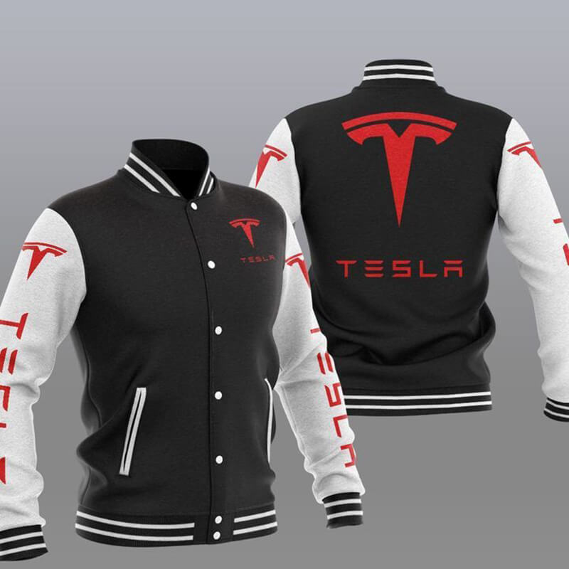 Black White Tesla Car Baseball Varsity Jacket Black White Tesla Car Baseball Varsity Jacket