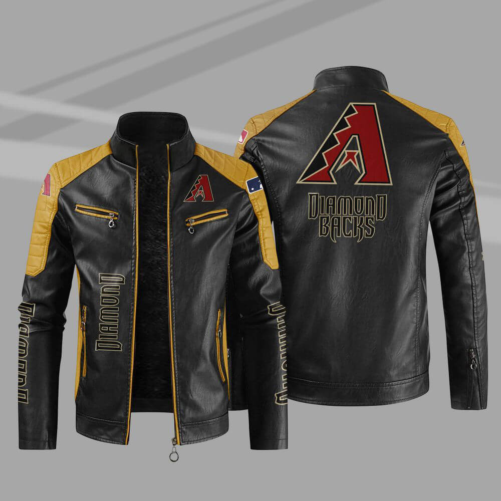 Black Yellow Arizona Diamondbacks Block Leather Jacket (1) Black Yellow Arizona Diamondbacks Block Leather Jacket