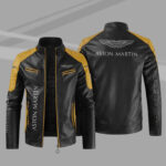 Black Yellow Aston Martin Block Leather Jacket