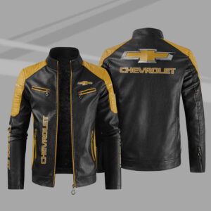 Black Yellow Chevrolet Block Leather Jacket