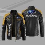 Black Yellow Subaru Block Leather Jacket