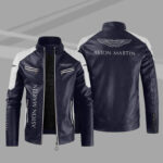 Blue White Aston Martin Block Leather Jacket