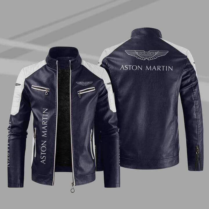 Blue White Aston Martin Block Leather Jacket (1) Blue White Aston Martin Block Leather Jacket
