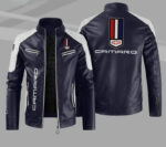 Blue White Camaro Block Leather Jacket