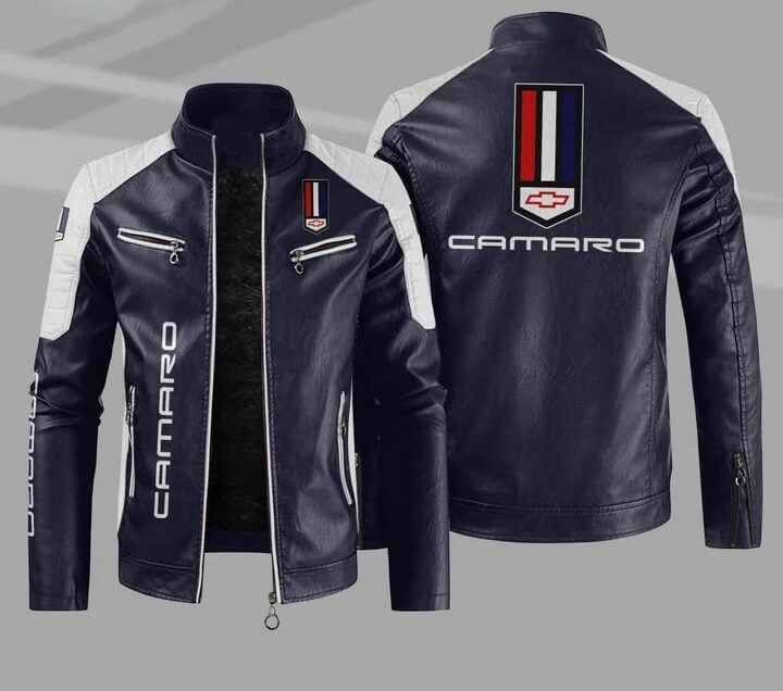 Blue White Camaro Block Leather Jacket (1) Blue White Camaro Block Leather Jacket