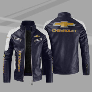 Blue White Chevrolet Block Leather Jacket