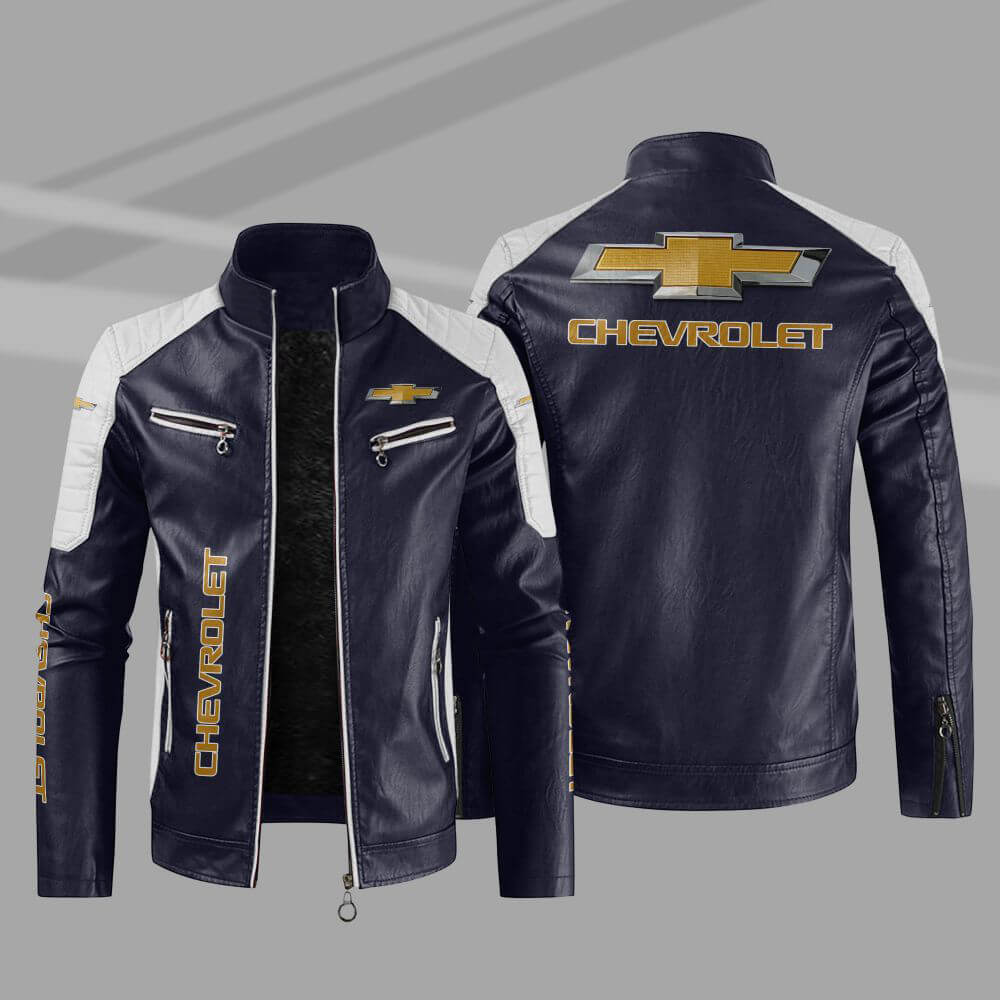 Blue White Chevrolet Block Leather Jacket (1) Blue White Chevrolet Block Leather Jacket