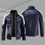 Blue White Ford Block Leather Jacket