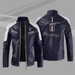 Blue White Ford Mustang Block Leather Jacket