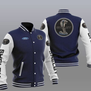 Blue White Ford Shelby Car Baseball Varsity Jacket