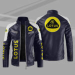 Blue White Lotus Block Leather Jacket
