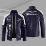 Blue White Moto Guzzi Block Leather Jacket