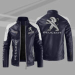 Blue White Peugeot Block Leather Jacket