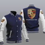 Blue White Porsche Car Baseball Varsity Jacket