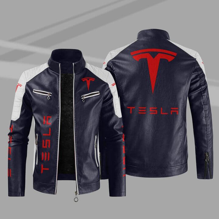 Blue White Tesla Block Leather Jacket (1) Blue White Tesla Block Leather Jacket
