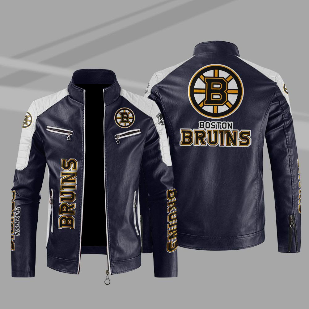 Boston Bruins Block Blue White NHL Leather Jacket Boston Bruins Block Blue White NHL Leather Jacket