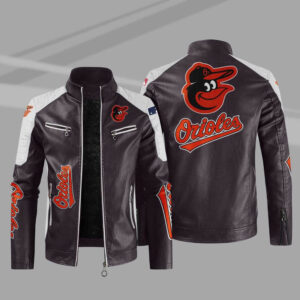 Brown White Baltimore Orioles Block Leather Jacket