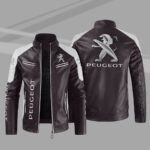 Brown White Peugeot Block Leather Jacket