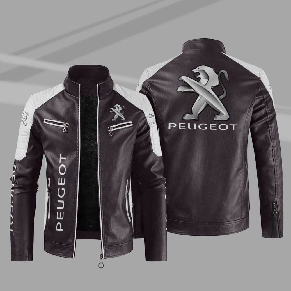 Brown White Peugeot Block Leather Jacket (1) Brown White Peugeot Block Leather Jacket