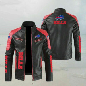 Buffalo Bills Block Red Black NFL Leather Jacket