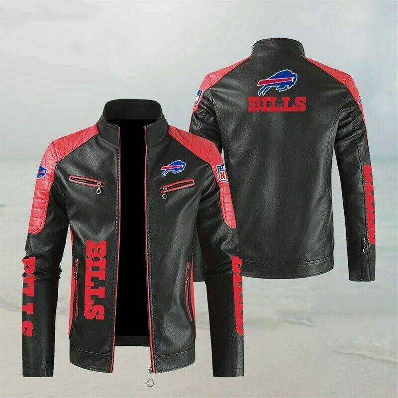 Buffalo Bills Block Red Black NFL Leather Jacket Buffalo Bills Block Red Black NFL Leather Jacket