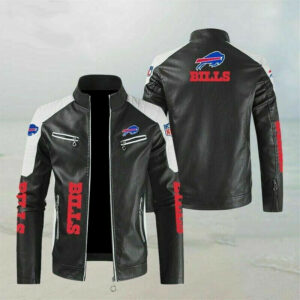 Buffalo Bills Block White Black NFL Leather Jacket