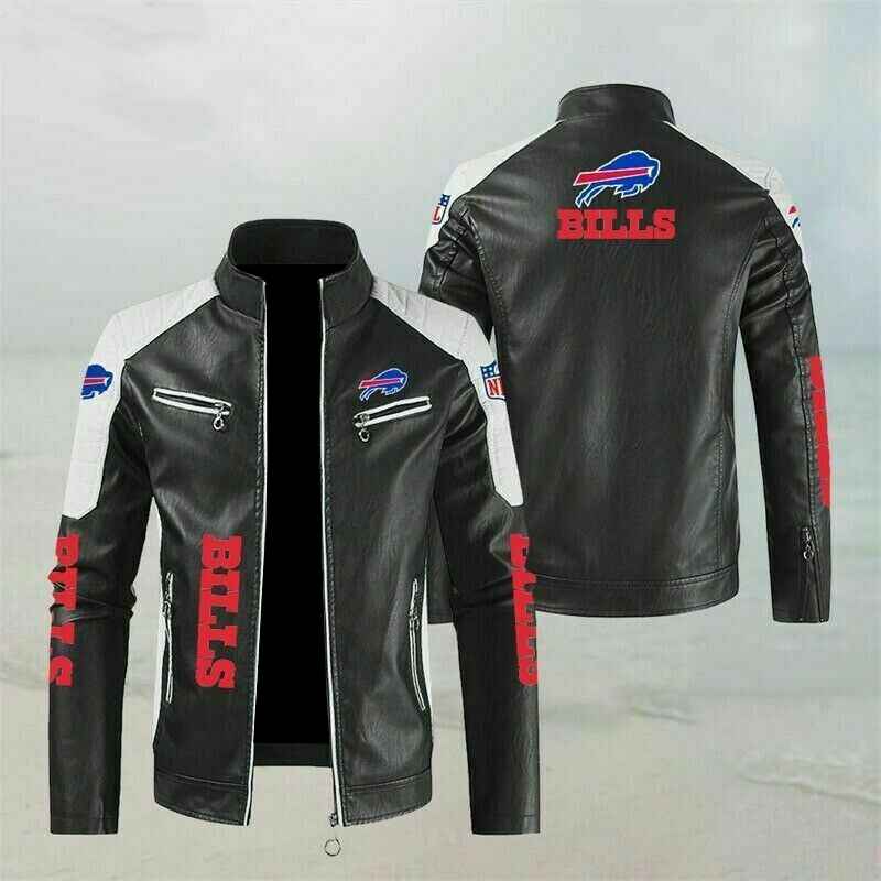 Buffalo Bills Block White Black NFL Leather Jacket Buffalo Bills Block White Black NFL Leather Jacket