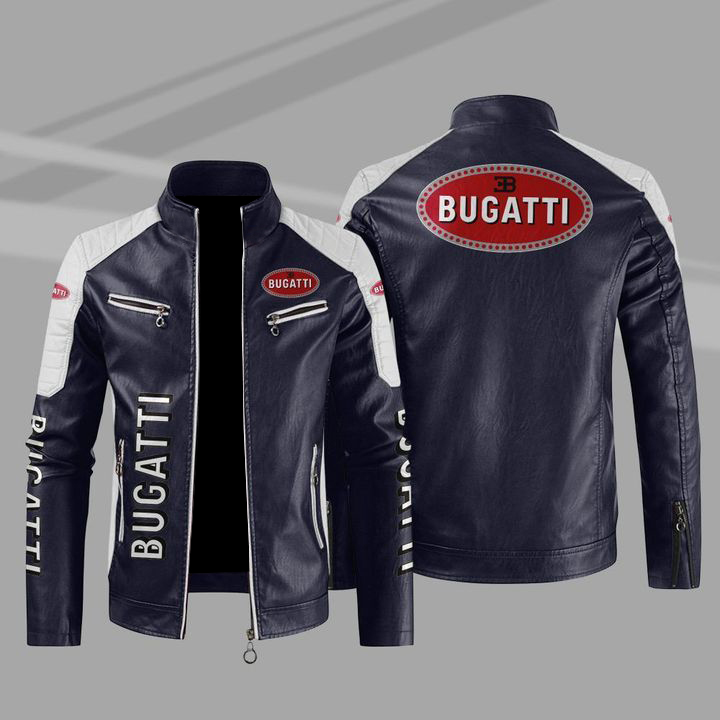 Bugatti Color Block Blue White Leather Jacket Maker of Jacket