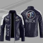 Buick Blue White Color Block Leather Jacket