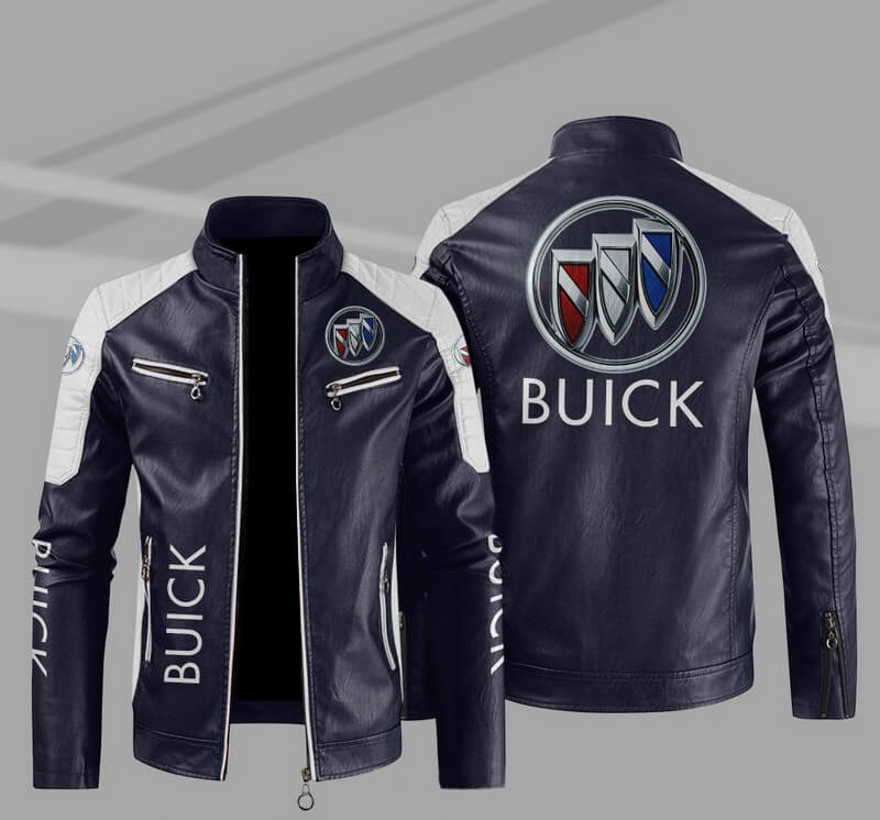 Buick Blue White Color Block Leather Jacket (1) Buick Blue White Color Block Leather Jacket