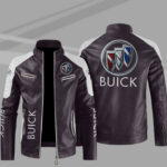 Buick Brown White Color Block Leather Jacket
