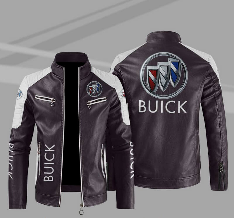 Buick Brown White Color Block Leather Jacket (1) Buick Brown White Color Block Leather Jacket