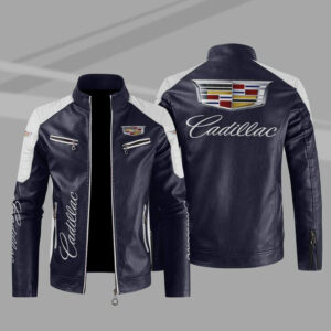 Cadillac Color Block Blue White Leather Jacket