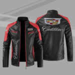 Cadillac Color Block Red Black Leather Jacket