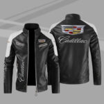 Cadillac Color Block White Black Leather Jacket