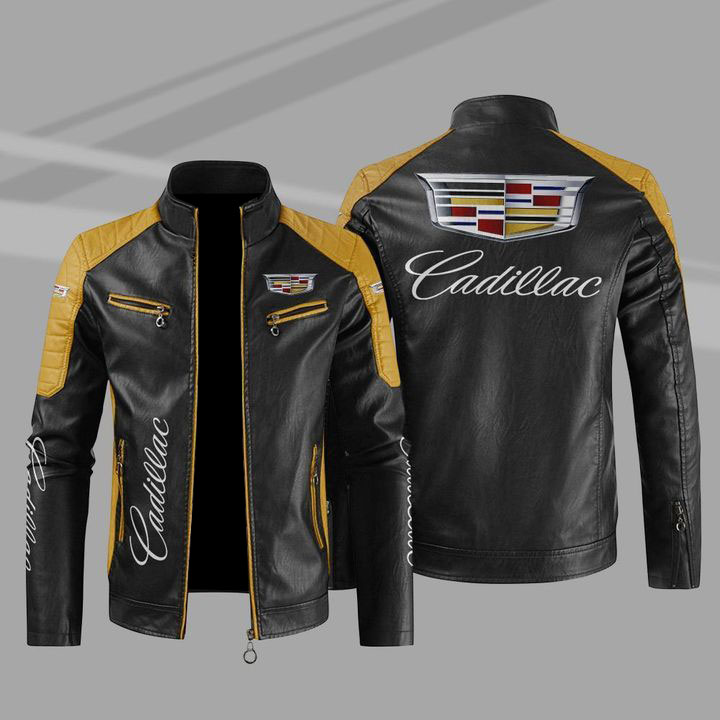 Cadillac Color Block Yellow Black Leather Jacket
