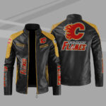 Calgary Flames Block Yellow Black NHL Leather Jacket